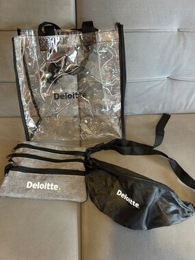 Deloitte Branded Clear Tote with Gray Zip Pouch & Black Waist Bag